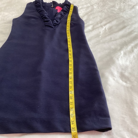 Lilly Pulitzer Tisbury Shift Dress Size Medium Navy Ruffle Neckline Night Out - Picture 9 of 11